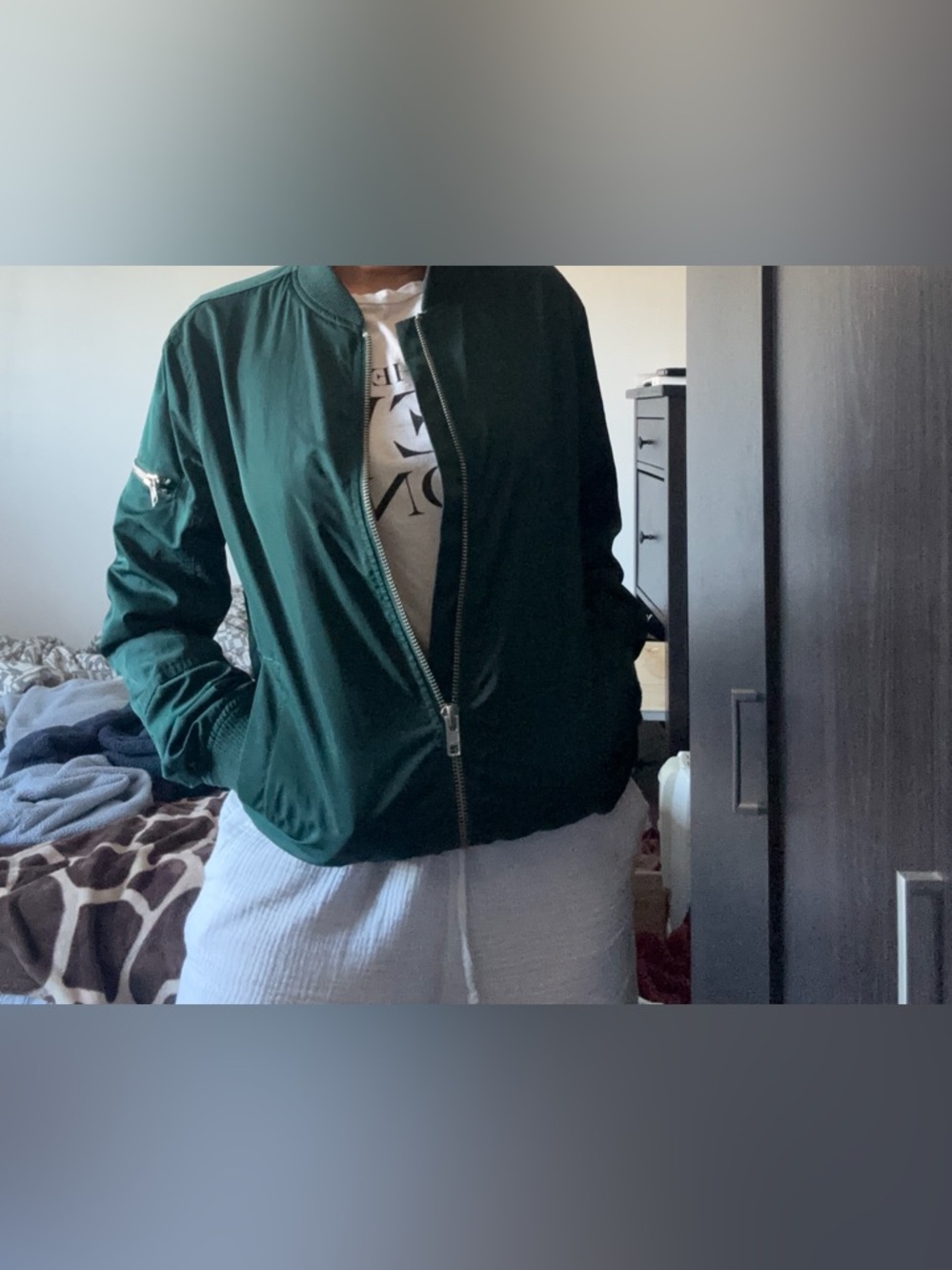 TOPSHOP/TOPMAN Dark Green Bomber Jacket